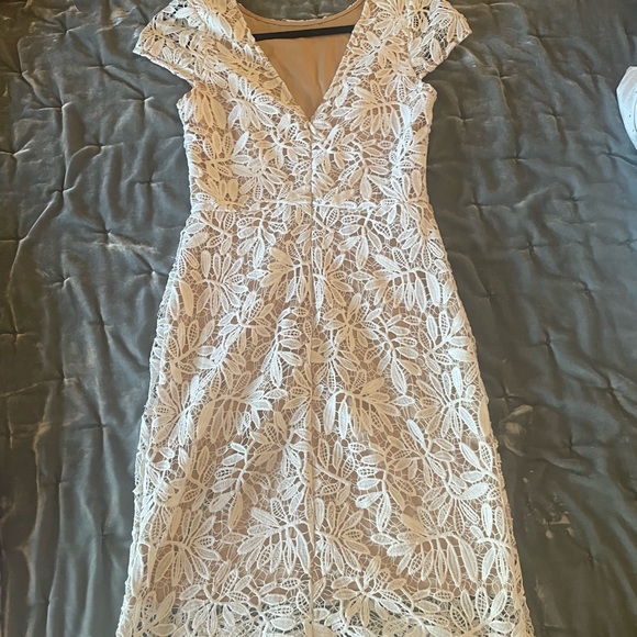 Lulus White and Nude Lace Bodycon Dress - Picture 5 of 8